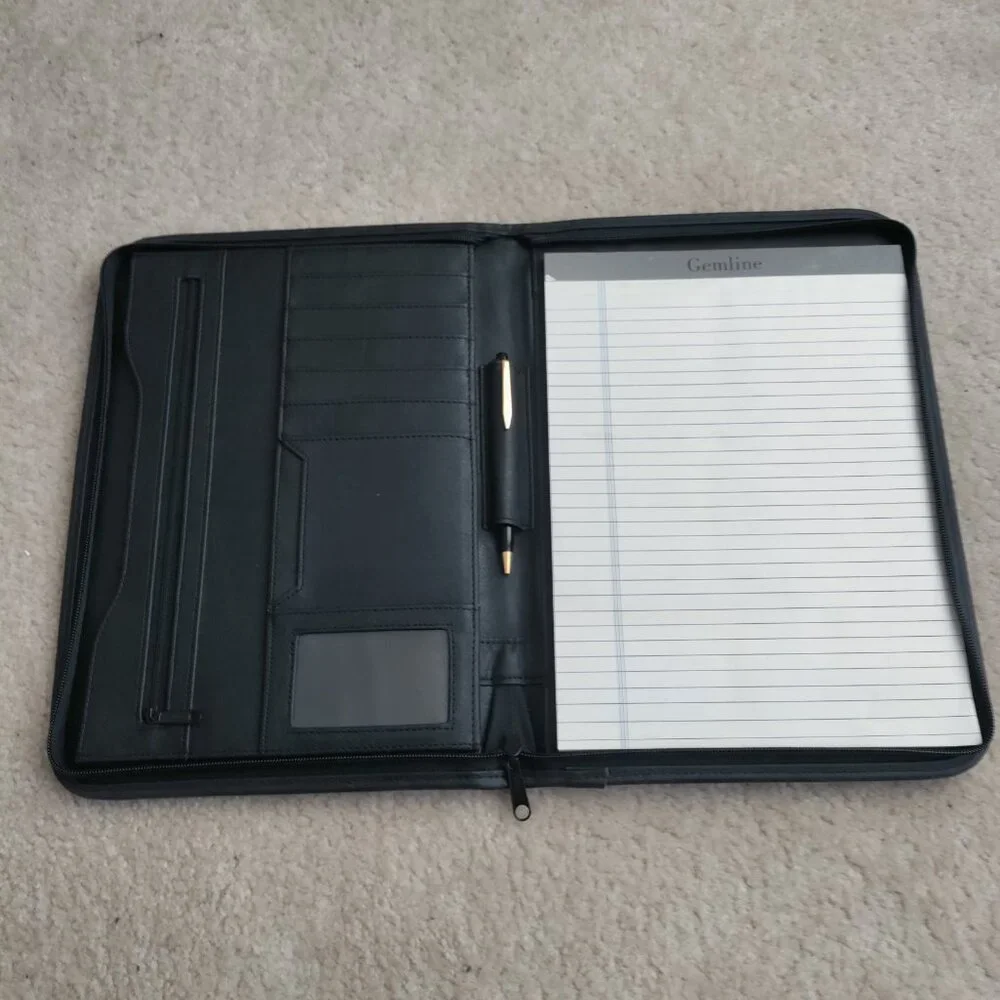 Sprint Logo Gemline Black Faux Leather Padfolio Zip Around Portfolio w/Pen NEW
